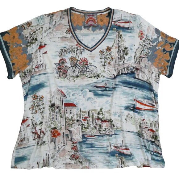 JOHNNY WAS Janie Favorite swing tee sz 3x Vakash travel print - Picture 4 of 6